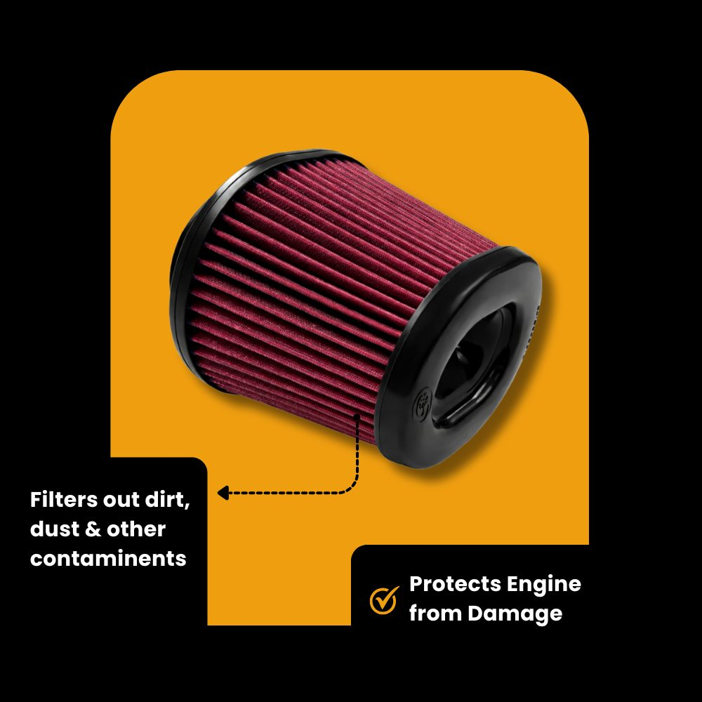 S&B Cold Air Intake system installed on Ford 6.7L Powerstroke diesel engine, 2011-2016 model years.