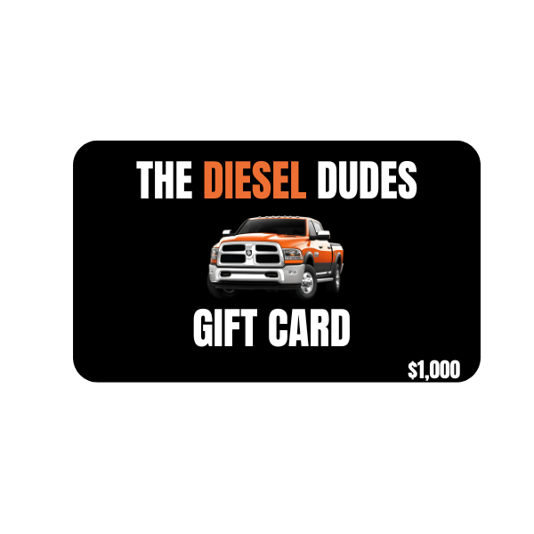 Diesel Dudes gift card displayed with prominent branding and denomination amount for purchasing diesel automotive products and merchandise.