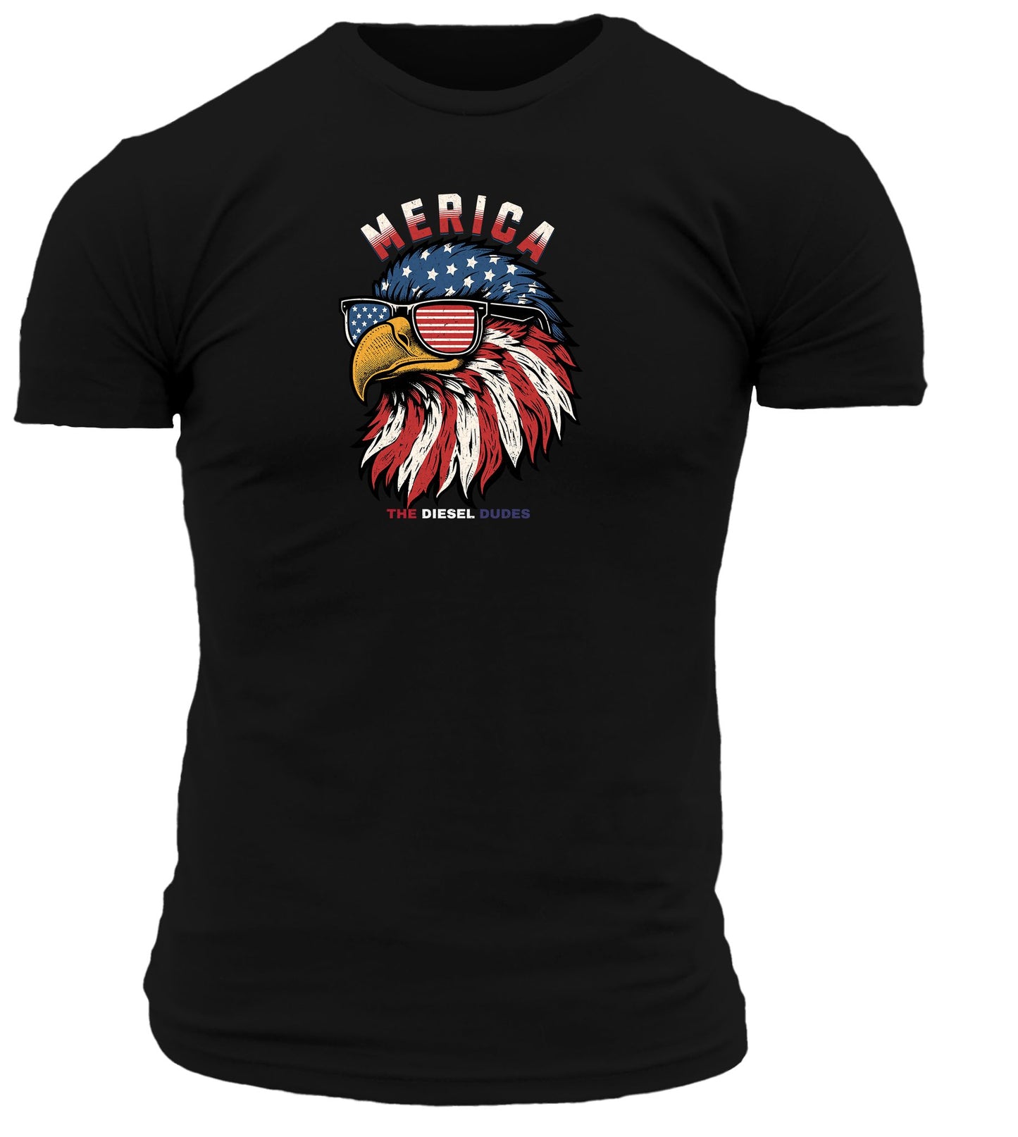 Merica Eagle T-shirt featuring patriotic eagle design, navy blue crew neck tee by SunFrog Solutions.