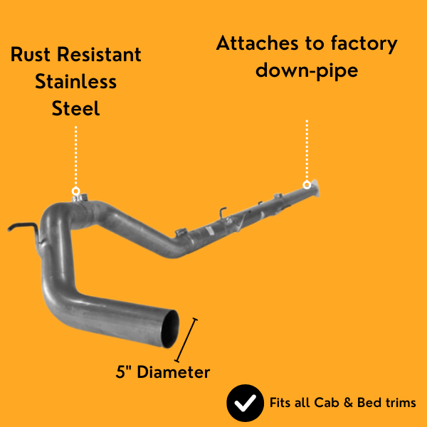 5" downpipe-back exhaust delete pipe for 2016-2019 Nissan Titan 5.0L Cummins diesel engine.