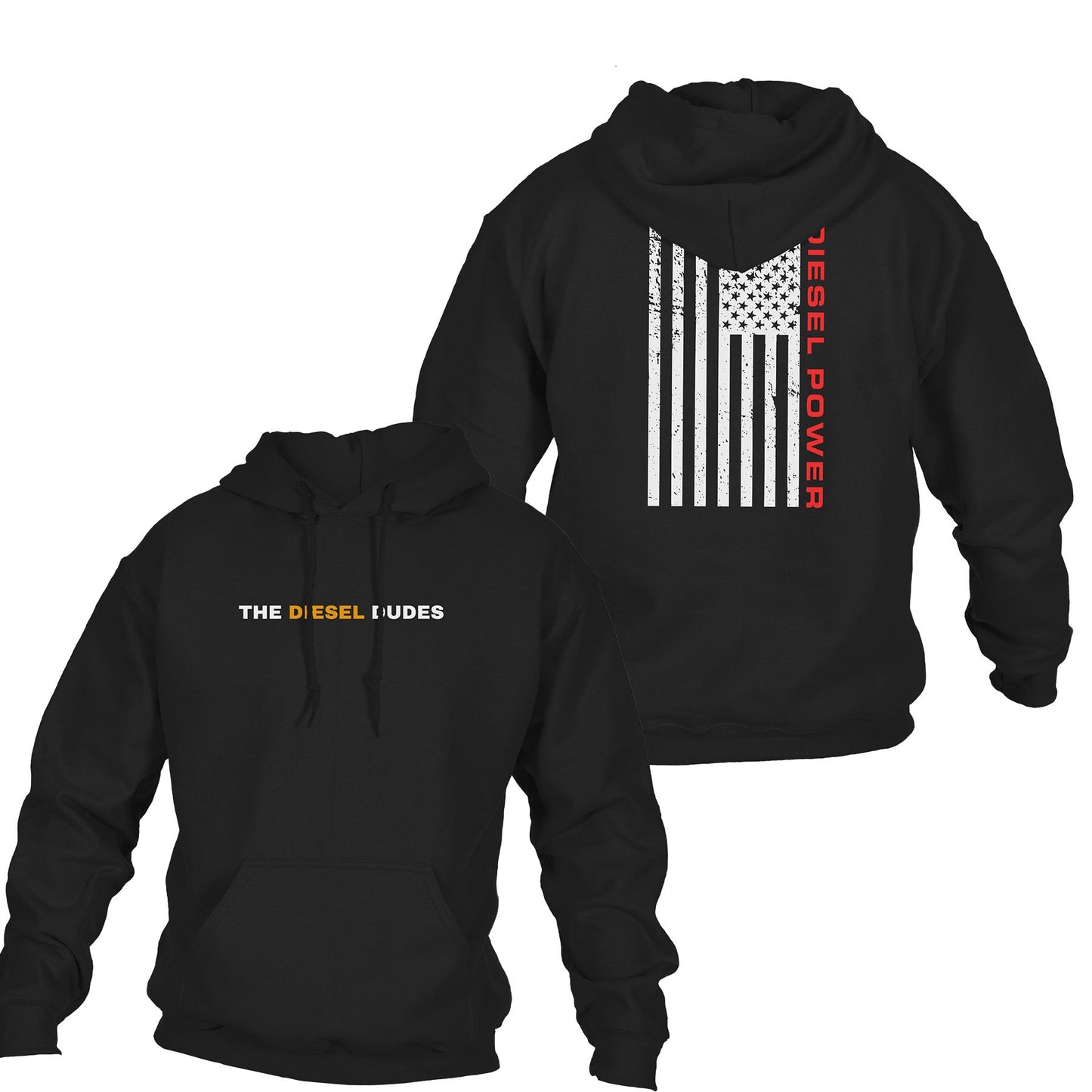 Diesel Power hoodie displayed in two color options on a neutral background.