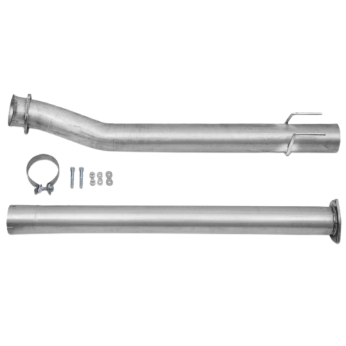 Polished stainless steel DPF and CAT delete pipe for Ford Powerstroke 6.7L diesel engines 2020-2024.
