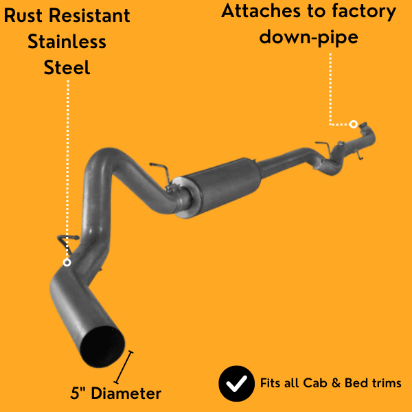 5" polished stainless steel downpipe-back exhaust delete pipe for 2007.5-2010 GM Chevy 6.6L LMM Duramax diesel truck.