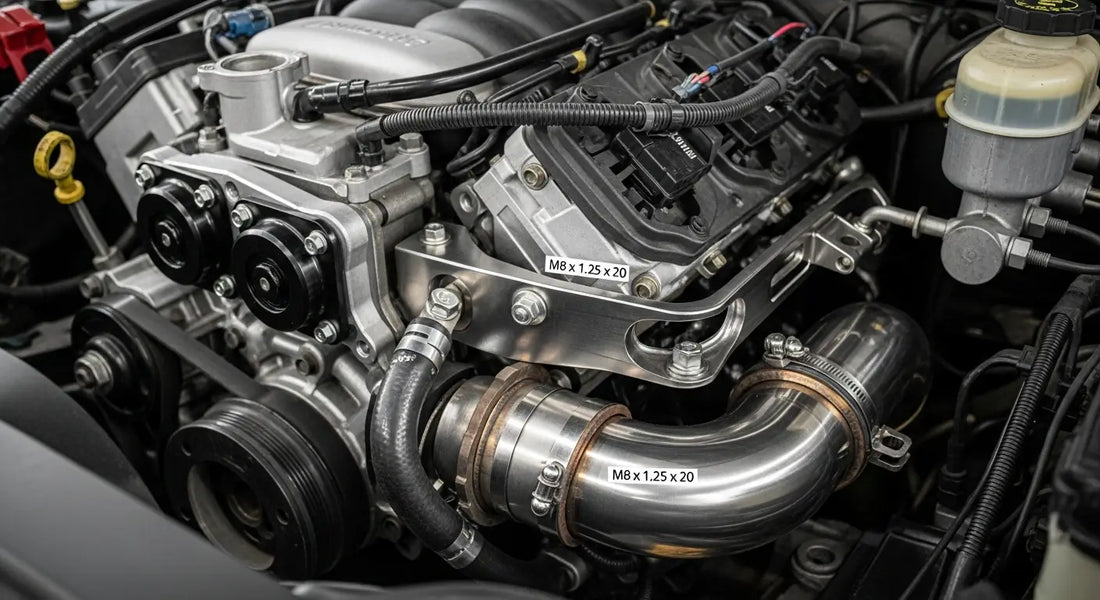 2006-2007 LBZ Duramax 6.6L engine with 304 stainless steel EGR delete kit block-off plates installed, showing complete removal of EGR valve and cooler with mandrel-bent replacement up-pipe