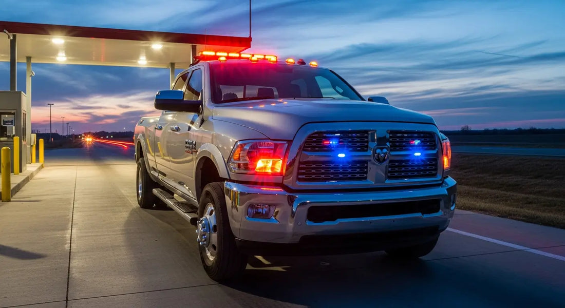 2018 Ram 3500 6.7L Cummins diesel truck at a DOT weigh station checkpoint illustrating the real-world enforcement risks of a DPF delete on a street-driven diesel truck in 2026