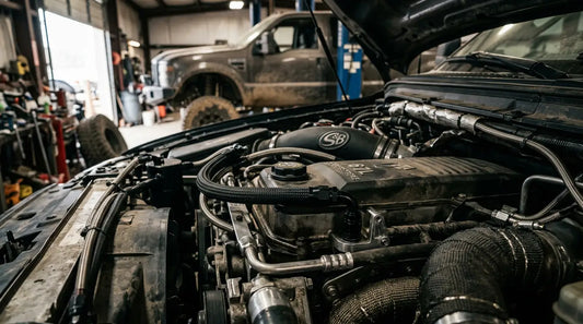 CCV delete kit installed on a 6.7 Powerstroke engine valve cover for an off-road build