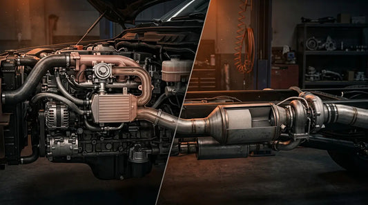DPF delete vs EGR delete diagram showing engine systems, performance gains, and sequencing guide for Cummins, Powerstroke, and Duramax diesel trucks