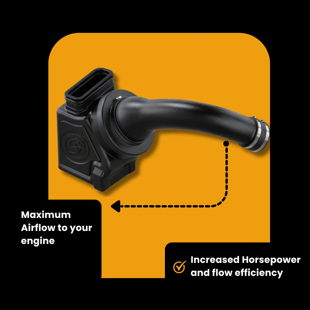 S&B cold air intake system components and installation hardware for Ford 6.7L Powerstroke diesel engines.